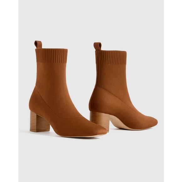 Quince EcoKnit Heeled Bootie Cognac Size 6 NWT in Box - Picture 2 of 7